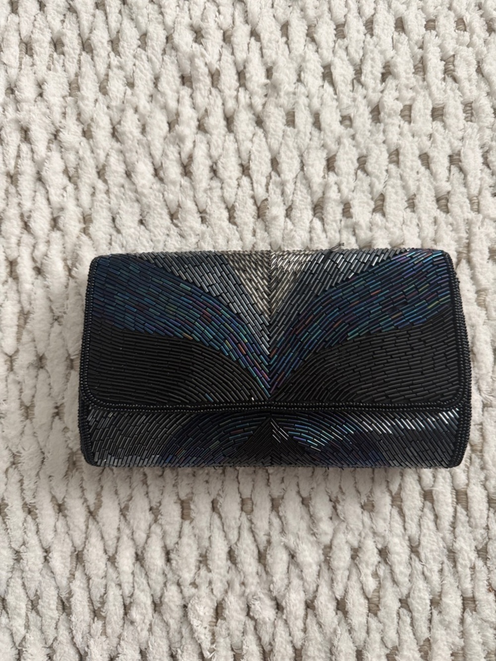 Black and Blue Beaded Evening Clutch - With Matching Strap